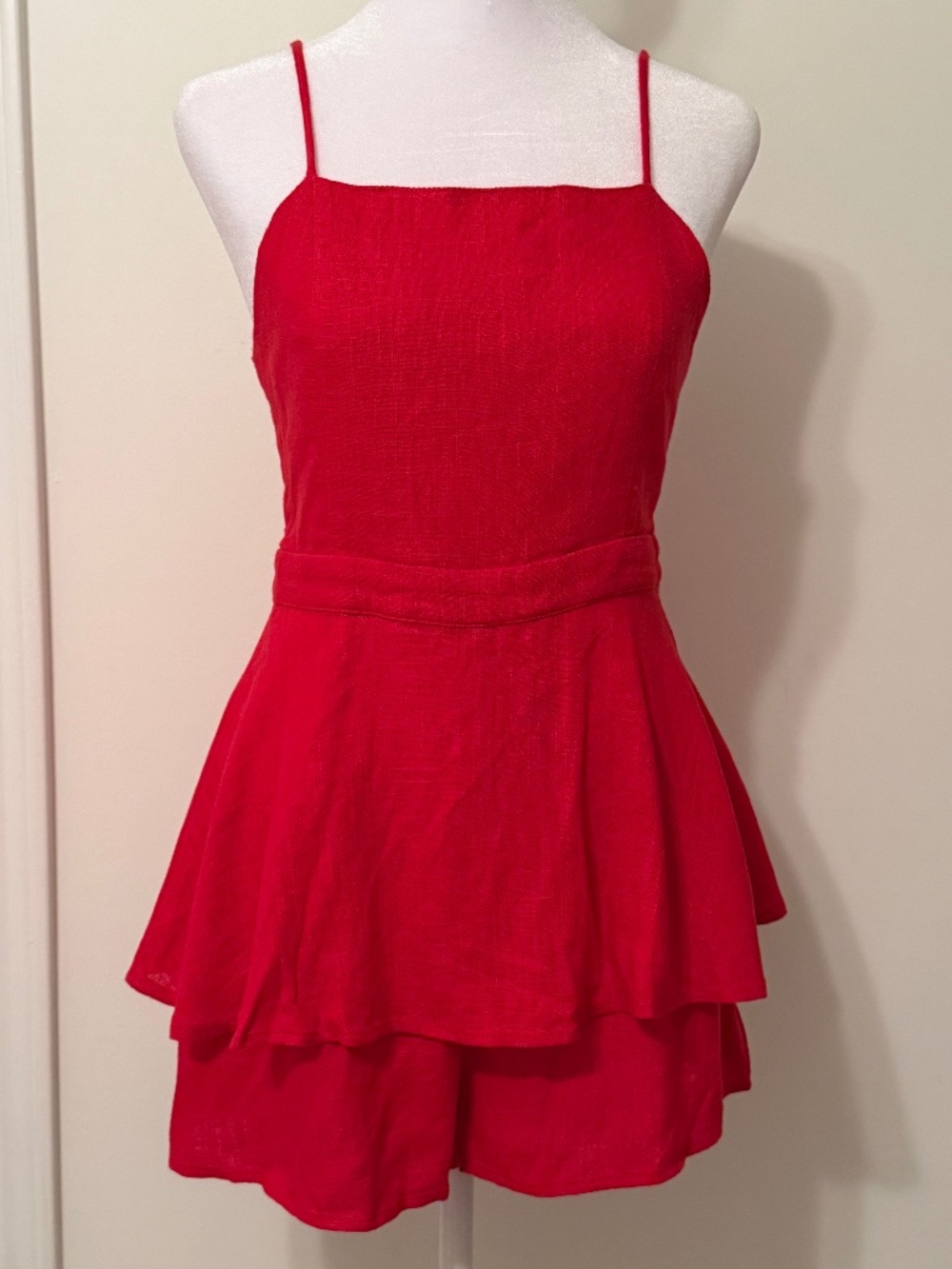 Altar'd State Red Linen Tie-Back Romper Size S